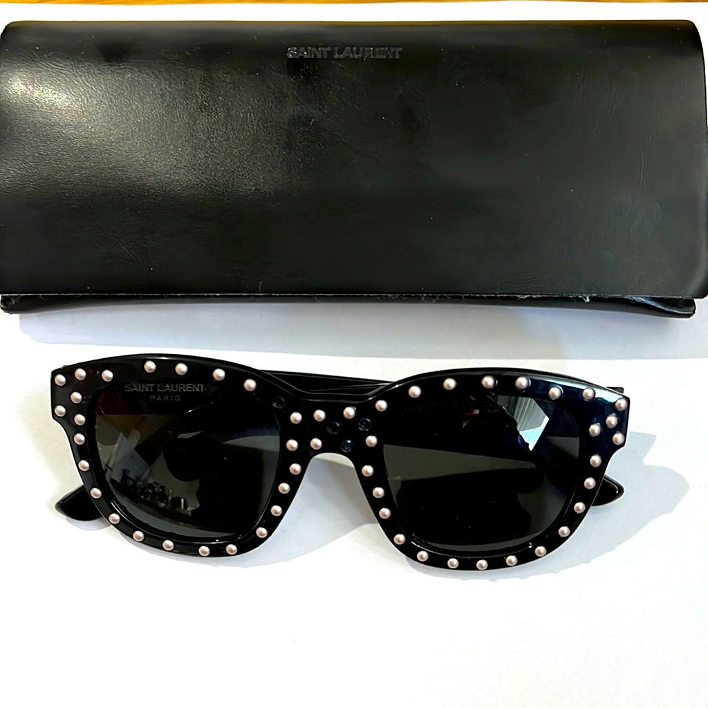 Saint Laurent Iconic Sunglasses As Worn By Lady Gaga. Black Acetate W/Studs